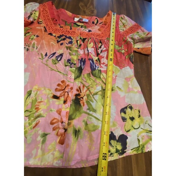 Womens Harve Bernard Sz XL Colorful Ruffle Short-Sleeve Cottagecore - Picture 10 of 16